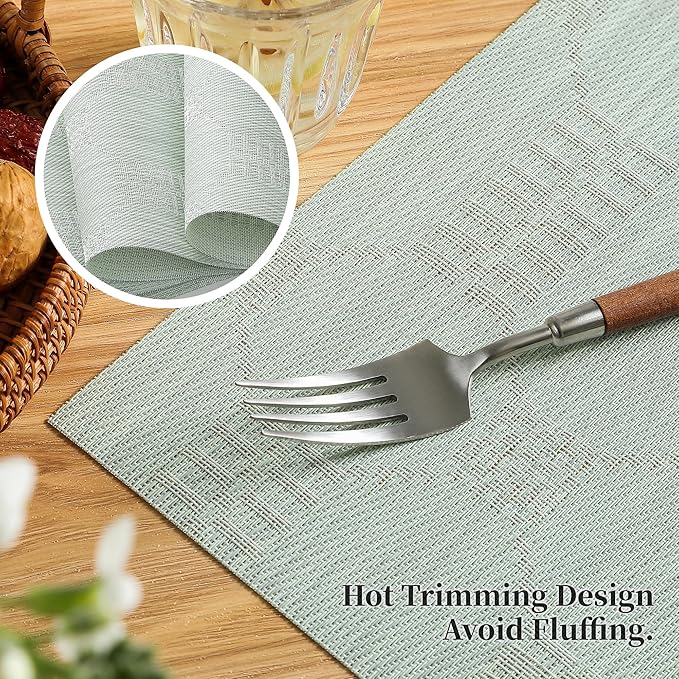 Leetaltree Mint Cream Placemats Set of 4 - Heat Resistant Non-Slip Place mats for Dining Table, Washable Durable PVC Vinyl Woven Table Mats（Mint Cream, 4）